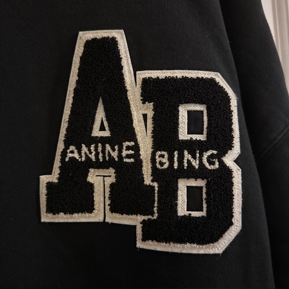 Anine Bing Miles Oversized Letterman Sweatshirt Black Cotton Size Medium - Picture 7 of 10